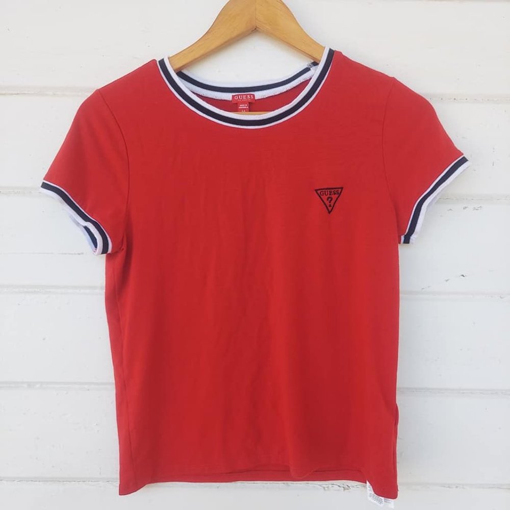Vintage Guess Jeans Red Tee Shirt Size Medium